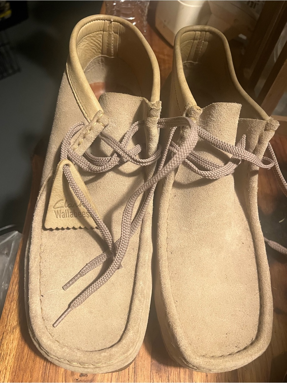 Clarks Men’s Wallabee Chukka Boots in Beige Suede